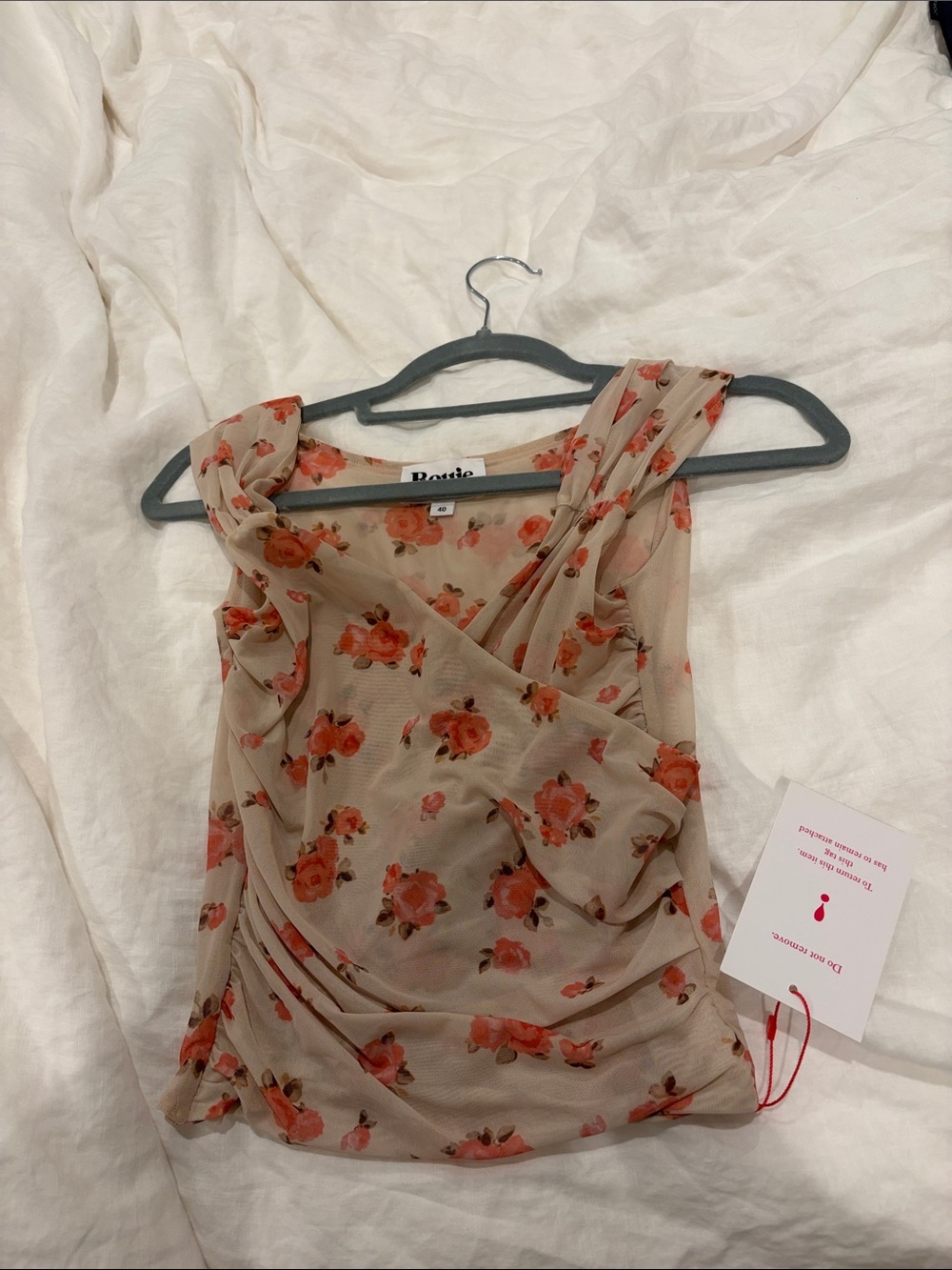 Rouje Beige Sheer Ana Floral Sleeveless Top
